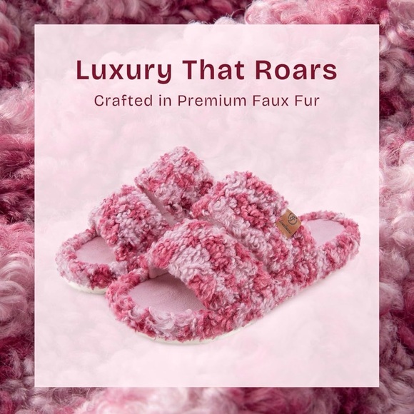 Cozy Pink EverFoams Womens Fuzzy Open-toe Slippers Soft Comfy - Picture 4 of 6